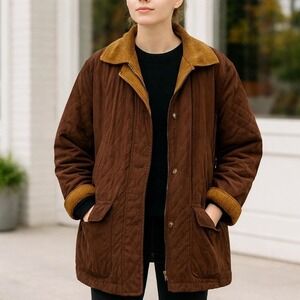 Vintage Braetan Quilted Barn Chore Coat Women L Brown Removeable Plaid Warmer